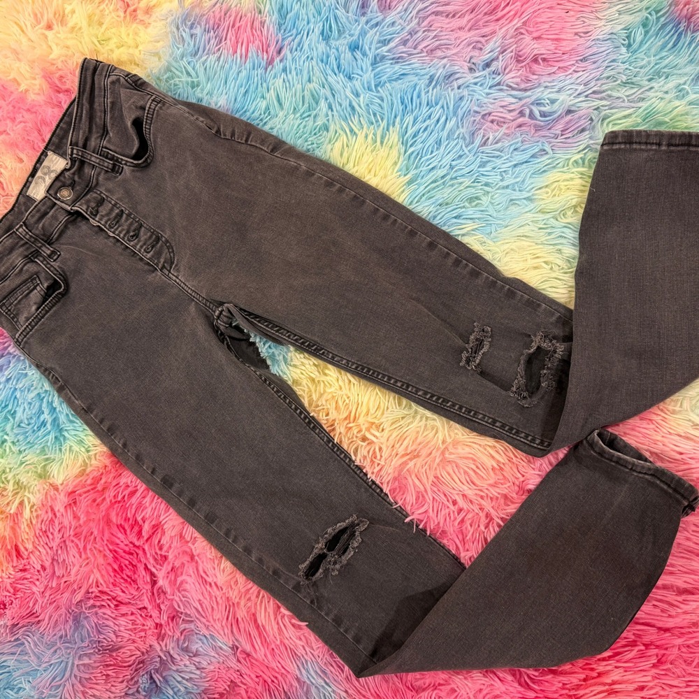 Free‎ People Skinny Jeans Womens 28 Black Distressed Button Fly High Rise